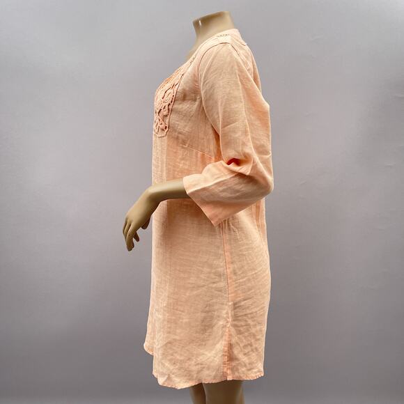 Malvin Germany Tunic Dress Women M Coral Pink Love Linen Lace Yoke Coastal - Picture 3 of 10